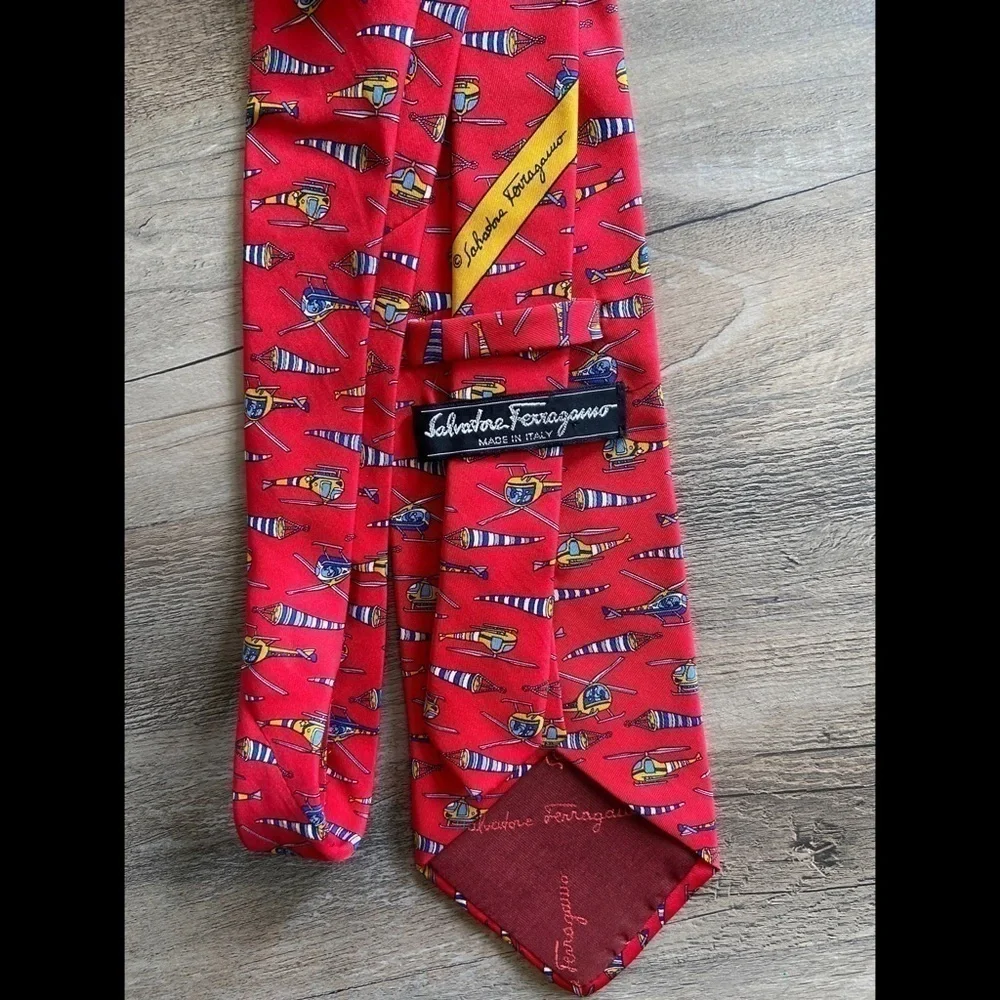 Salvatore Ferragamo Red Silk Helicopter Tie